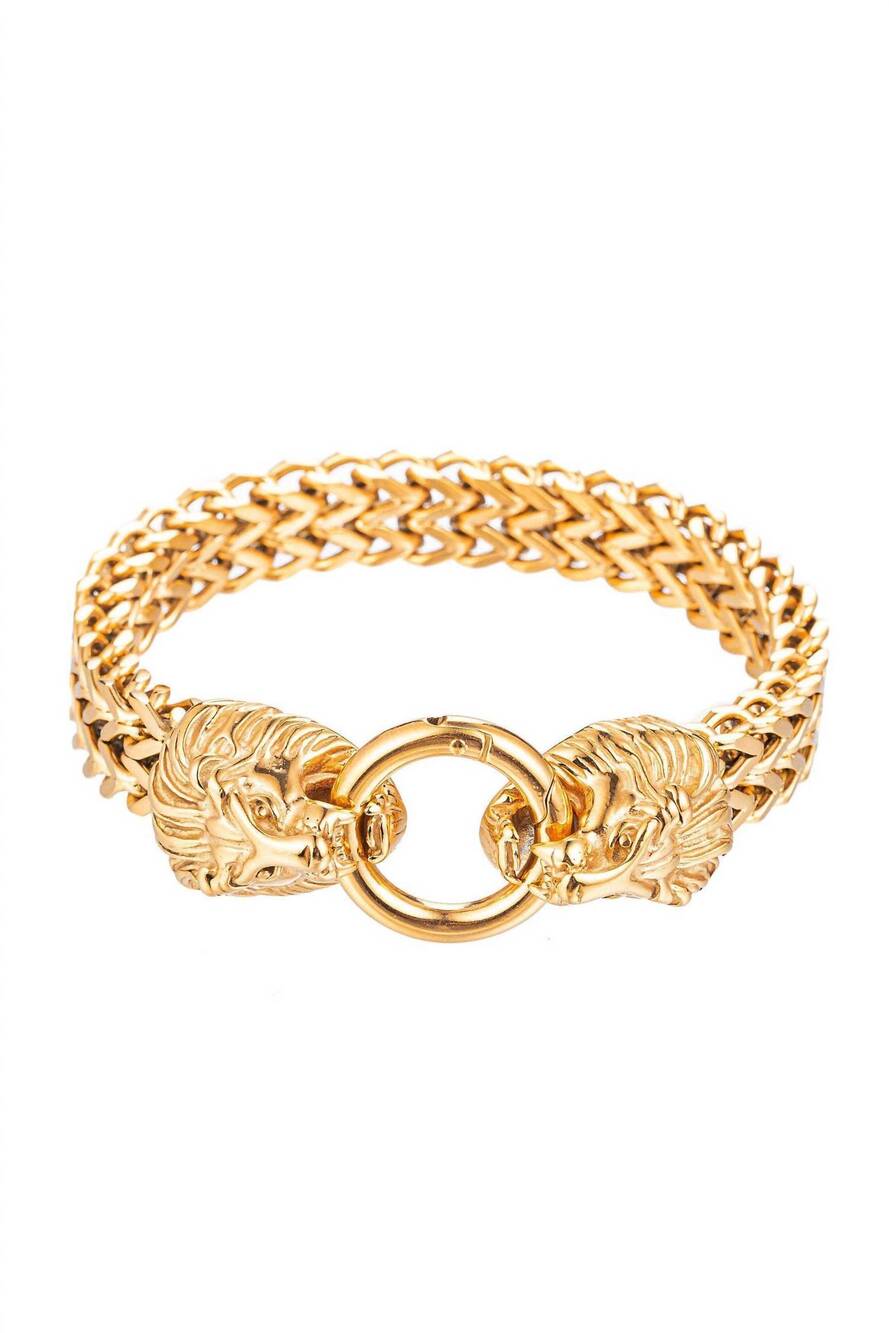 NEW EYE CANDY LOS ANGELES men's double lion head chain bracelet in gold titanium